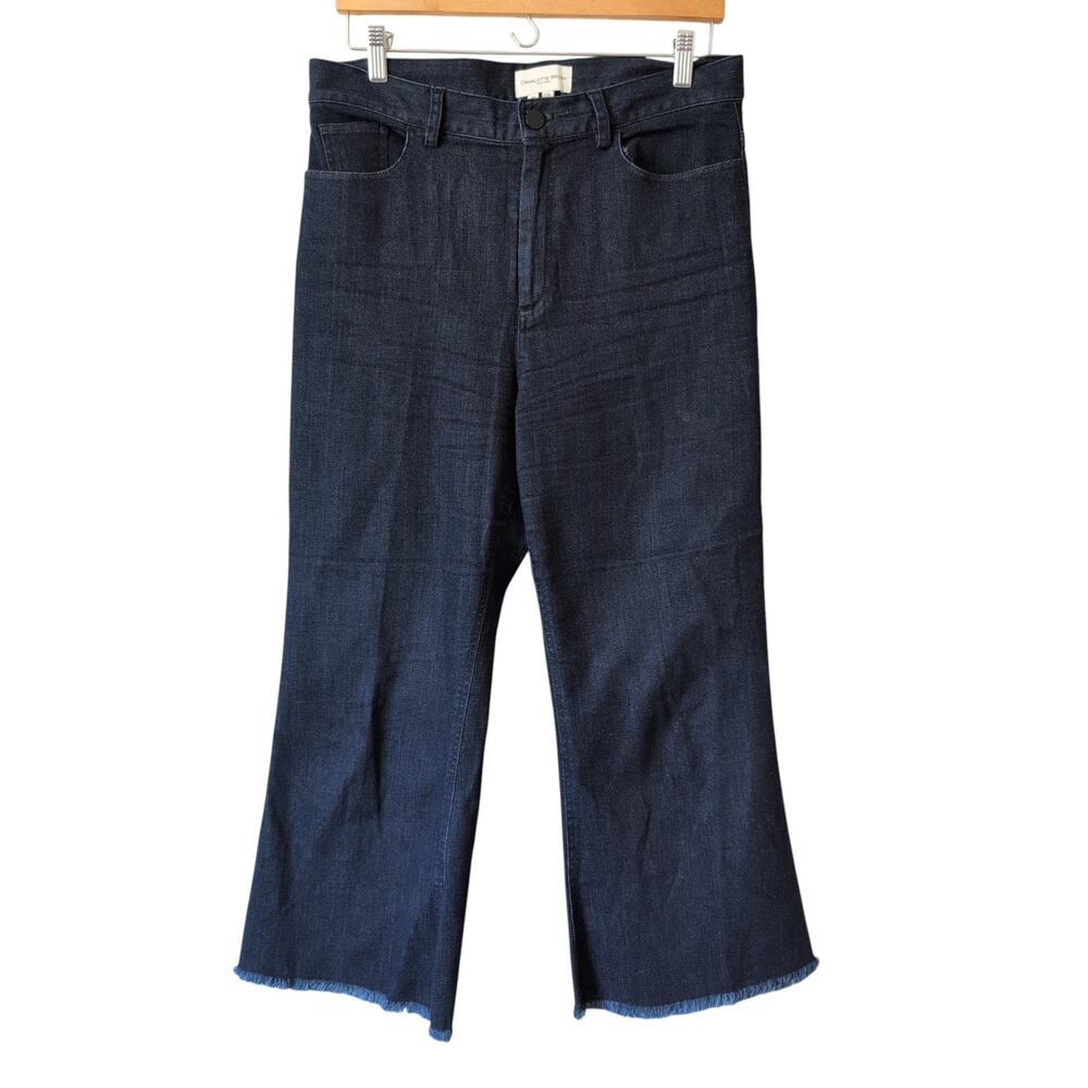 Charlotte Brody NY Crop Fringe Hem High-Waisted Wide Leg Blue‎ Jeans 31
